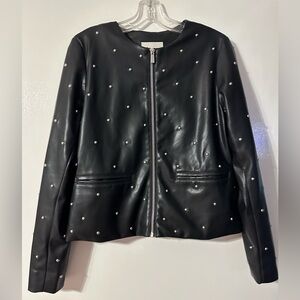 Bagatelle Silver-Studded Black FAUX Leather Jacket